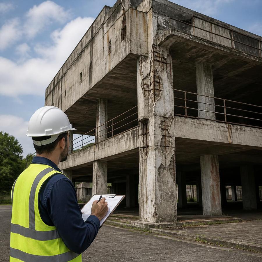 Engenheiro realizando inspeção técnica em edificação